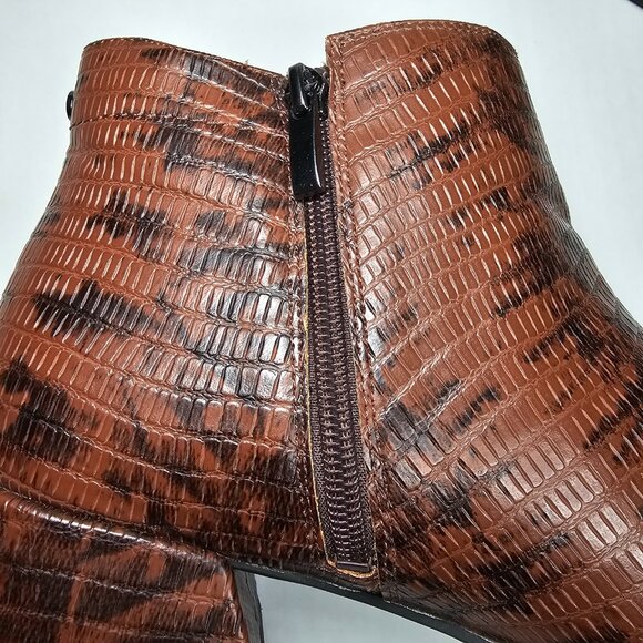 Franco Sarto Nico Ankle Boots Faux Croc Espresso Brown Block Heel Size 10 - Picture 6 of 11
